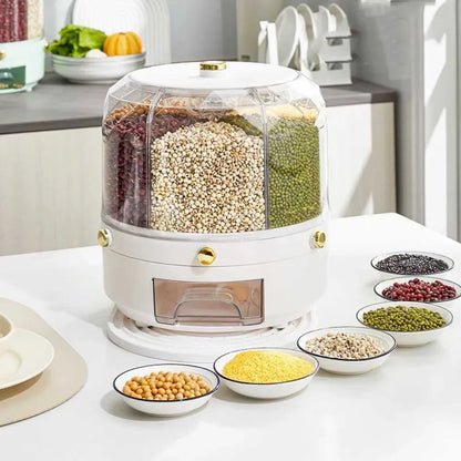 Kitchen Storage Box 360 Degree Rotating Rice Dispenser Sealed Dry Cereal Grain Bucket Dispenser Moisture-Proof Food Container