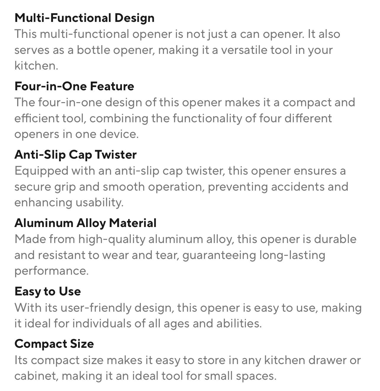 Multi Functional Four In One Cap Opener