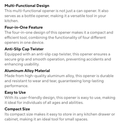 Multi Functional Four In One Cap Opener