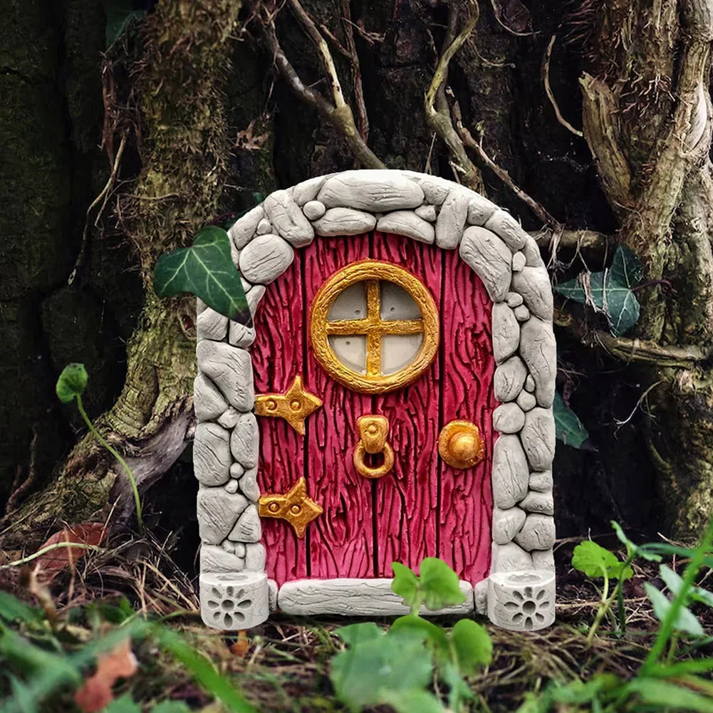 Wood Miniature Fairy Gnome Window Door Elf Home Creative Tree Door Home Children'S Toys Garden Decoration Miniatures