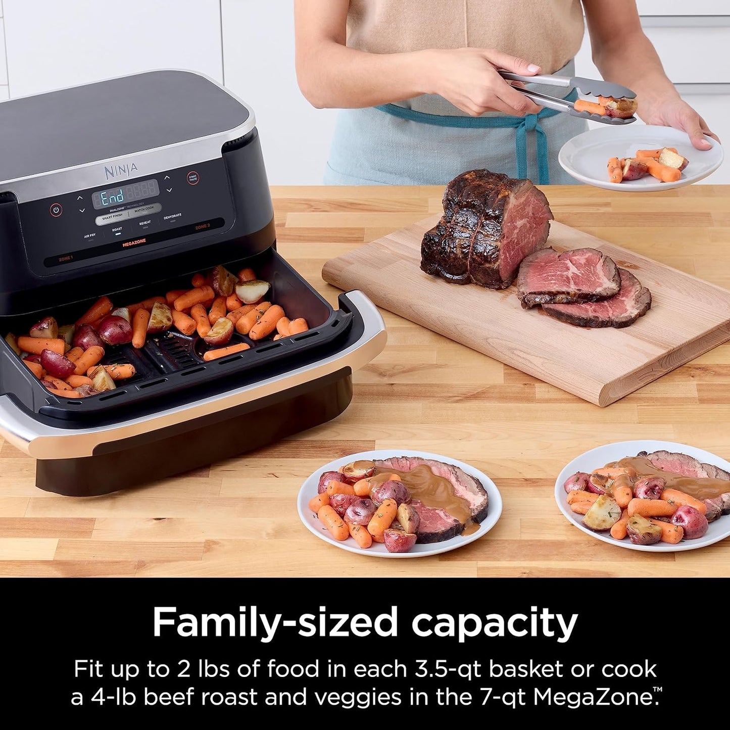 Foodi 6-In-1 Dualzone Flexbasket Air Fryer with 7-Quart Megazone, Basket Divider, and Smart Finish - Black