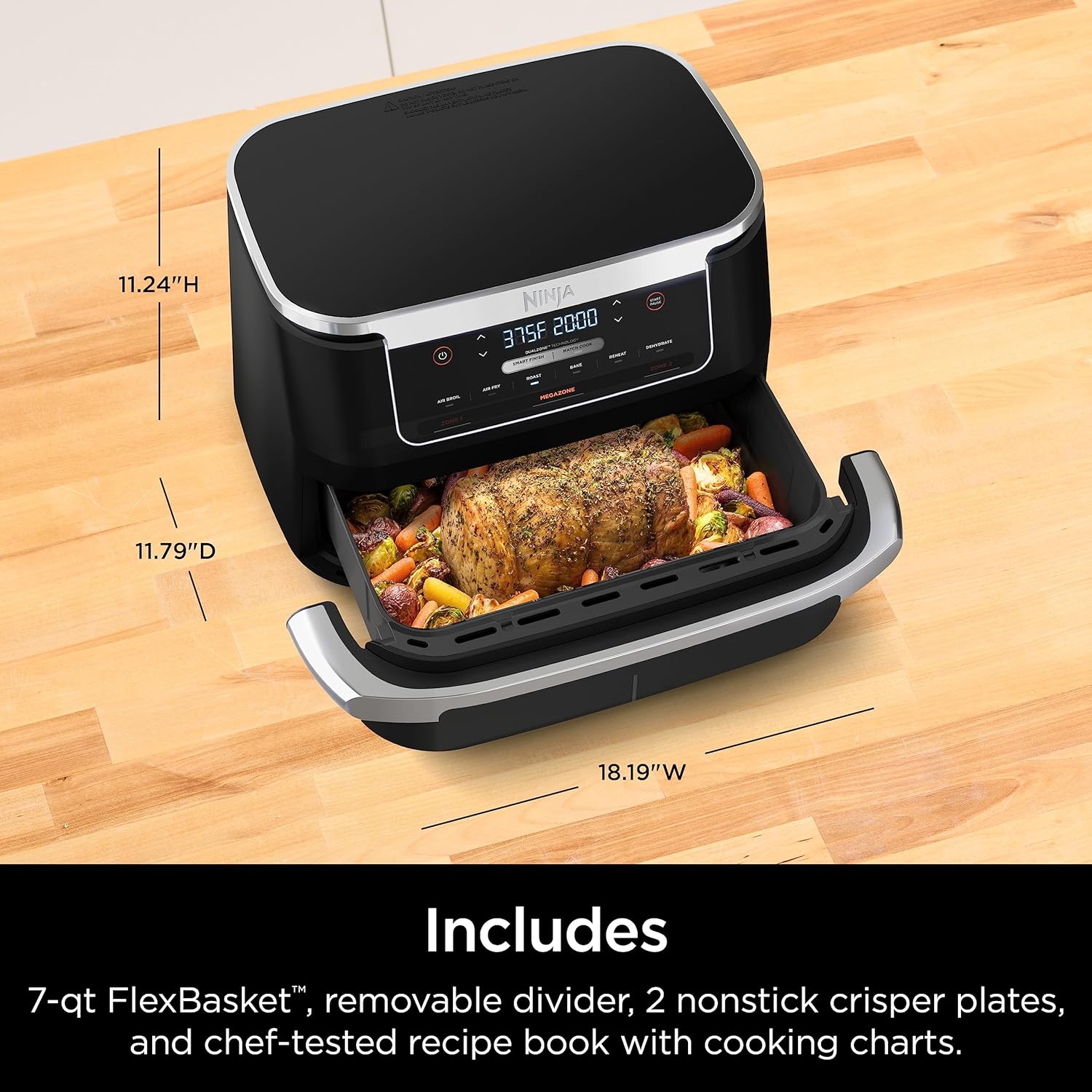 Foodi 6-In-1 Dualzone Flexbasket Air Fryer with 7-Quart Megazone, Basket Divider, and Smart Finish - Black