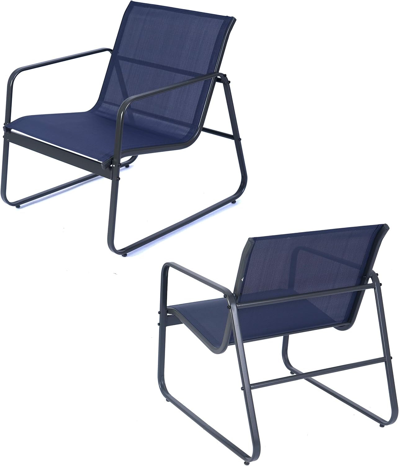 Sofia 4 Pieces Patio/Outdoor Conversation Set with Strong Powder Coated Metal Frame, Breathable Textilence, Includes One Love Seat, Two Chairs and One Table (Navy Blue)