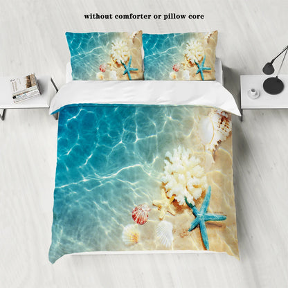 3-Piece down Set with Beach Starfish Pattern (1 down Duvet Cover+2 Pillowcases, without Core) Bedroom Bedding