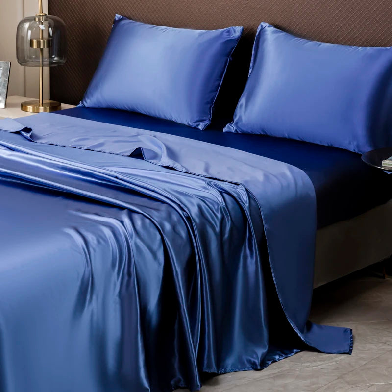 Solid Color Satin Sheet and Pillowcase Set，Luxurious Bedding Ensemble with a Silky Sheen，Twin/Full/Queen/King Size