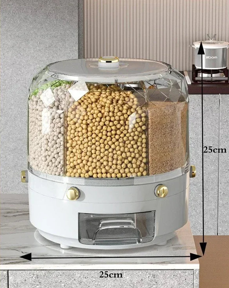 Kitchen Storage Box 360 Degree Rotating Rice Dispenser Sealed Dry Cereal Grain Bucket Dispenser Moisture-Proof Food Container