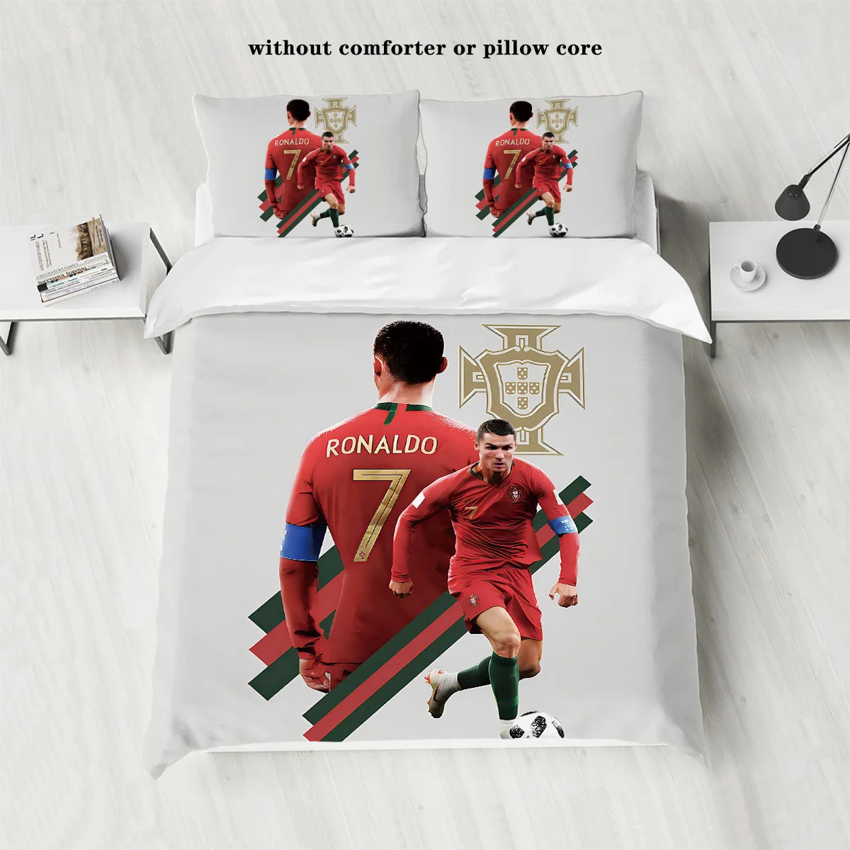 3Pcs Soccer Star Bedding Set with Stitching Print for Bedroom and Guest Room -1 Duvet Cover and 2 Pillowcases (No Core)