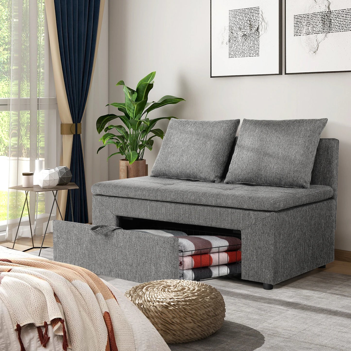 47.2"W Loveseat Sofa with Storage Drawer, 2 Seater Sofa for Living Room, Couch with 2 Pillows for Small Space