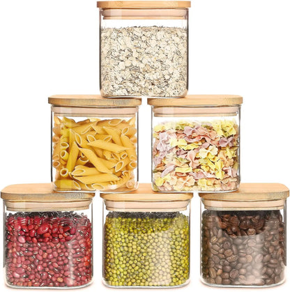 Glass Food Storage Jars with Bamboo Lids & Stackable Glass Pantry Food Canisters