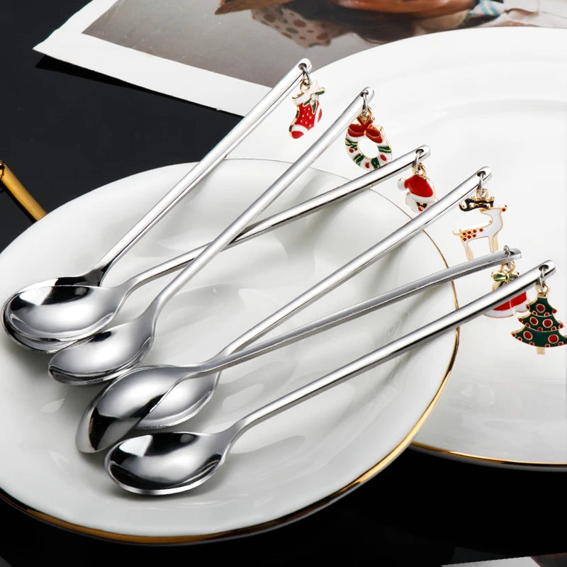 Wholesale Christmas Coffee Spoon & Fork Sets Coffee Stirring Spoon Creative Dessert Tea Spoon Shovel Christmas Gift Box