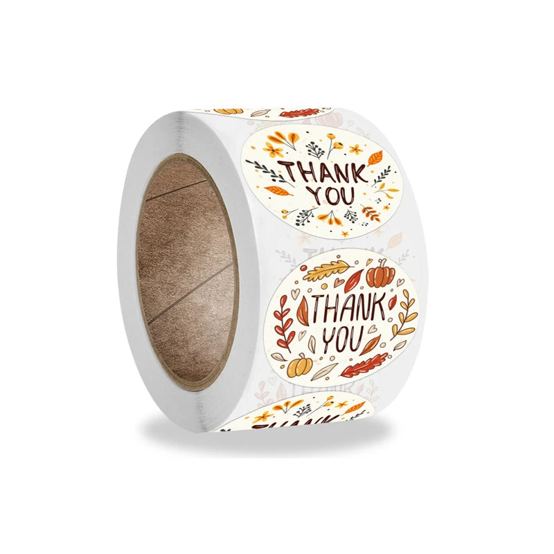 Roll Thanksgiving THANK YOU thanks sticker Pumpkin Autumn leaves Label 25MM