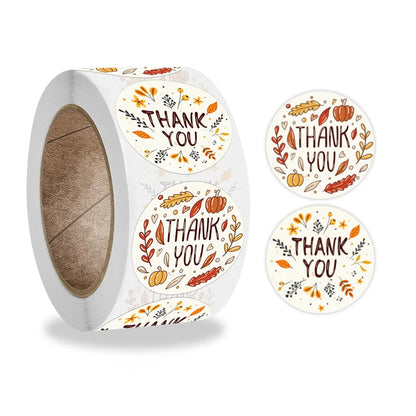 Roll Thanksgiving THANK YOU thanks sticker Pumpkin Autumn leaves Label 25MM