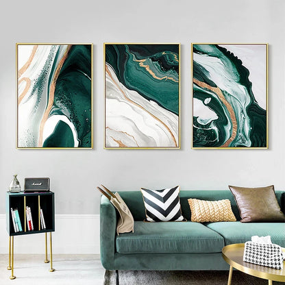 Modern Abstract Gold foil lines Green Canvas Art Paintings For Living Room Bedroom Posters And Prints Wall Poster Home Decor