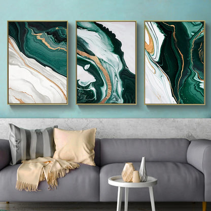 Modern Abstract Gold foil lines Green Canvas Art Paintings For Living Room Bedroom Posters And Prints Wall Poster Home Decor