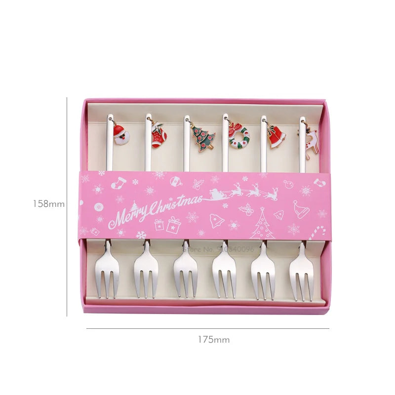 Wholesale Christmas Coffee Spoon & Fork Sets Coffee Stirring Spoon Creative Dessert Tea Spoon Shovel Christmas Gift Box