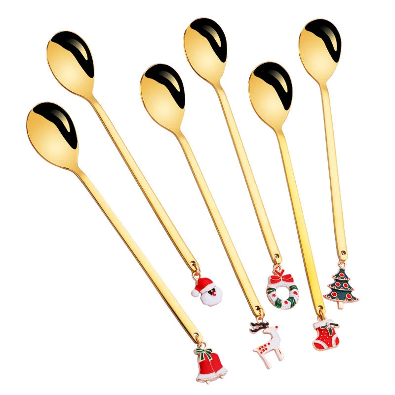 Wholesale Christmas Coffee Spoon & Fork Sets Coffee Stirring Spoon Creative Dessert Tea Spoon Shovel Christmas Gift Box