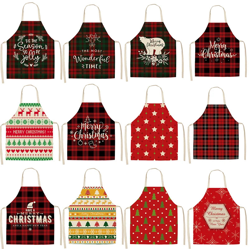 Linen Merry Christmas Apron Christmas Decorations for Home Kitchen Accessories 2024 Christmas Natal Navidad 2025 New Year Gifts