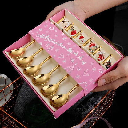 Wholesale Christmas Coffee Spoon & Fork Sets Coffee Stirring Spoon Creative Dessert Tea Spoon Shovel Christmas Gift Box