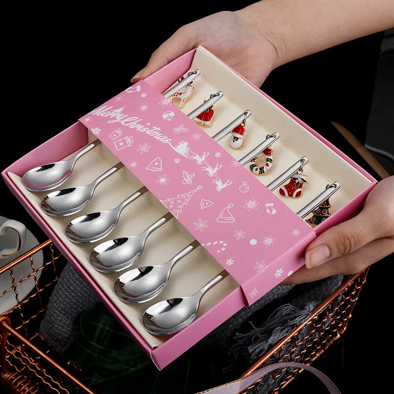 Wholesale Christmas Coffee Spoon & Fork Sets Coffee Stirring Spoon Creative Dessert Tea Spoon Shovel Christmas Gift Box