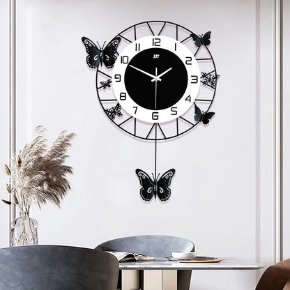 20inch Large Round Butterfly Wall-mounted Clock Creative Iron Craft  Modern Metal Quartz Clock Home Living Room Decor Silent