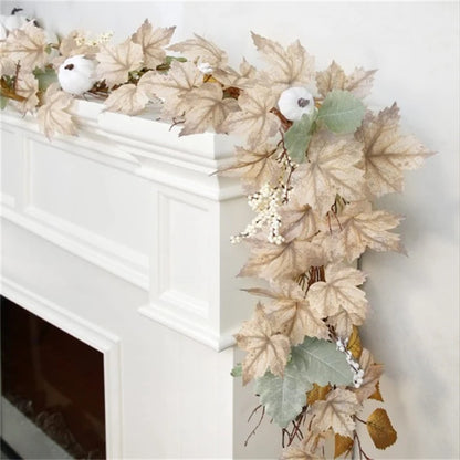 1.8m Autumn Garland Maples Leaf Pumpkin Berry Garland Fall Thanksgiving Party Fireplace Decor Christmas Halloween Decoration