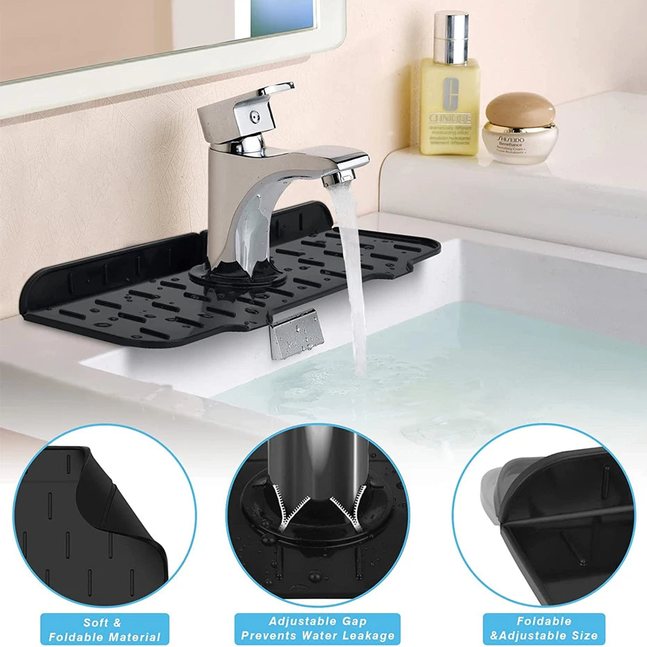 Kitchen Faucet Splash Pad Silicone Sink Faucet Splash Guard Mat Drain Pad Countertop Protector for Multipurpose Kitchen Gadgets