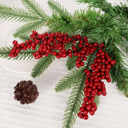 Artificial Red Berry Flowers Bouquet Fake Plant for Home Vase Decor Xmas Tree Ornaments New Year 2024 Party Christmas Decoration