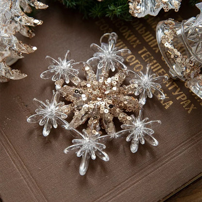 Christmas Decorations Sequin Acrylic Pendant Transparent Snowflake Butterfly Elk Xmas Tree Hanging Ornaments Merry Christmas