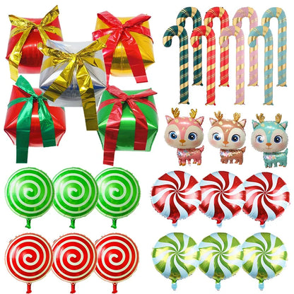 Christmas Balloon Gift Box Balloon Red Green Sweet Candies Balloon Deer Cane Balloon Christmas Party Decor Kids Favor Gifts