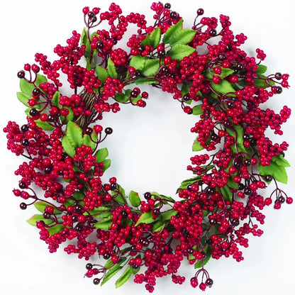 YeeNanee Christmas Decoration Wreaths for Front Door Handmade Cypress Leaf Red Berry Pine Wreath Xmas Home Wall Window Decor