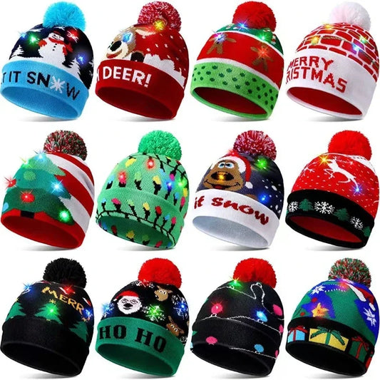 Christmas Hat Year Xmas Party Decor Creative Flashing Led Light Snowman Winter Warm Color Knitted Cap Christmas Gift Christmas