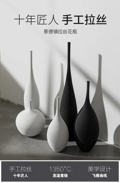 Minimalist Handmade Art Zen Vase Ceramic Decoration Living Room Model Home Decoration Black and White Art Vase Hand Drawing