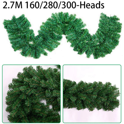 270cm Artificial Fir Wreath Christmas Artificial Green Garland Wreath Xmas Home Party Christmas Decoration Pine Tree Rattan