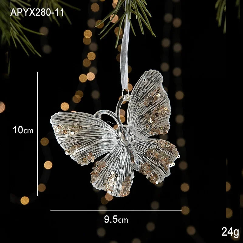 Christmas Decorations Sequin Acrylic Pendant Transparent Snowflake Butterfly Elk Xmas Tree Hanging Ornaments Merry Christmas