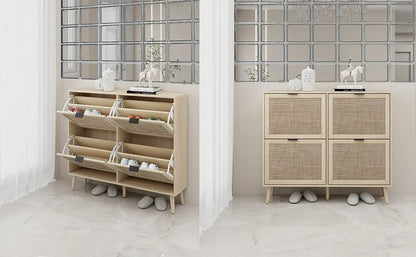 Rattan Shoe Cabinet with 4 Flip Drawers