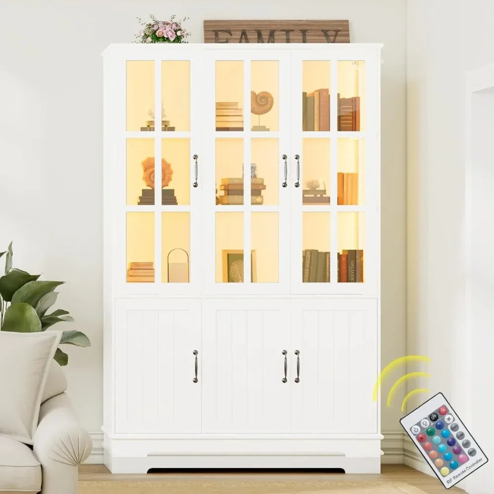 71" LED Storage Cabinet, Display Cabinet with Door & Adjustable Shelf, Kitchen Pantry/Bookshelf/Cupboard for Living Dining Room