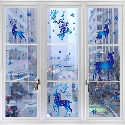 Christmas Blue Snowflake Stickers Blue Elk Snowflake Window Sticker New Year Glass Stickers Noel Stickers Merry Christmas Decor