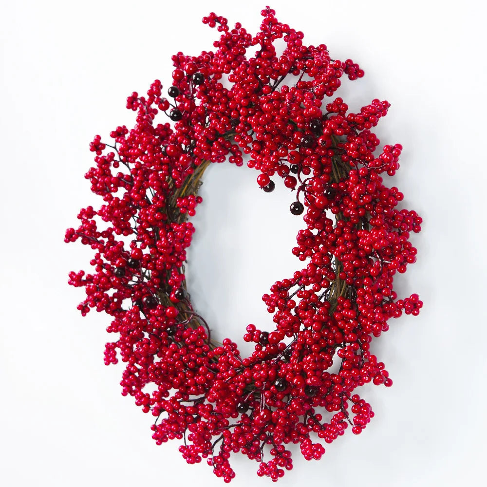 YeeNanee Christmas Decoration Wreaths for Front Door Handmade Cypress Leaf Red Berry Pine Wreath Xmas Home Wall Window Decor