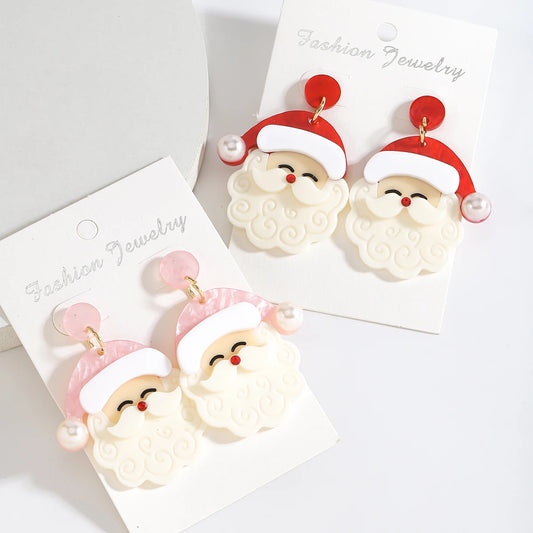 2024 Pink Christmas Earrings Winter Holiday Santa Snowman Christmas Tree Shapes Dangle Earrings Celebration Accessories Gifts