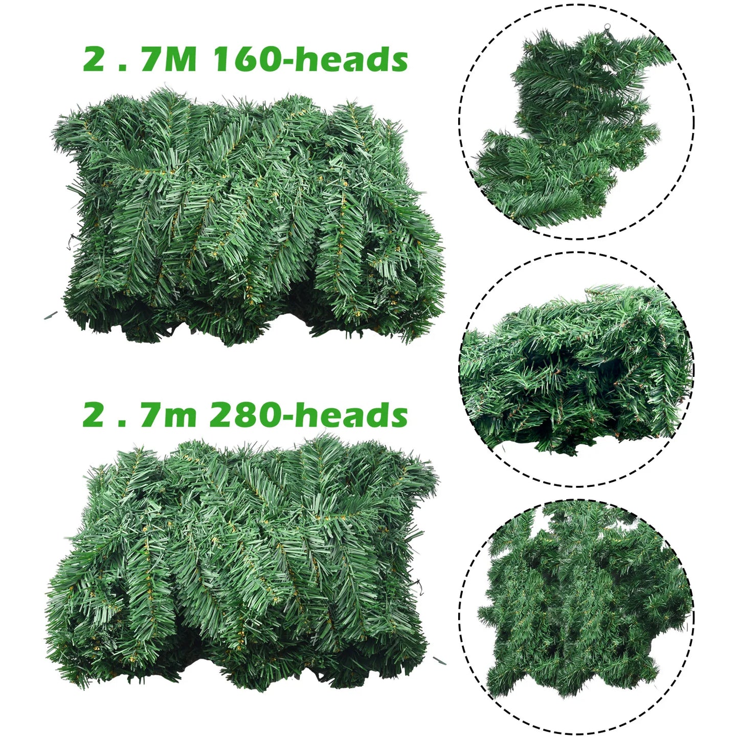 270cm Artificial Fir Wreath Christmas Artificial Green Garland Wreath Xmas Home Party Christmas Decoration Pine Tree Rattan