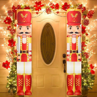 2PCS Nutcracker Soldier Banner Christmas Door Curtain Merry Christmas Decoration for Home 2024 Xmas Navidad Natal New Year Gifts