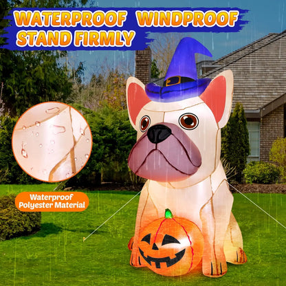 5Ft Halloween Inflatables Decorations Build-in Bright LEDs Blow Up Yard Pumpkin with Witch Hat Halloween Decorations Outdoor Cle