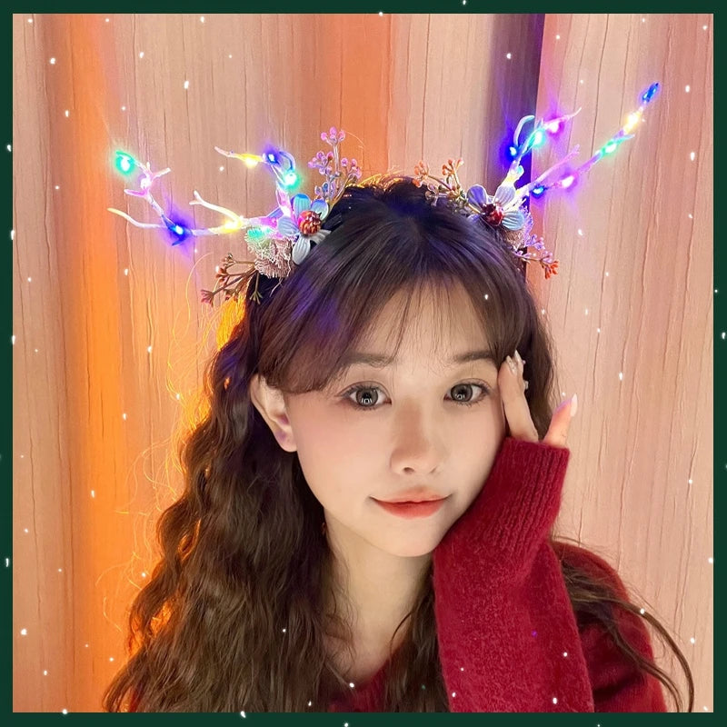 Christmas Hair Accessories Christmas Led Headbands Elk Antlers Glowing Headband 2025 New Year Party Decoration Photo Props 머리띠