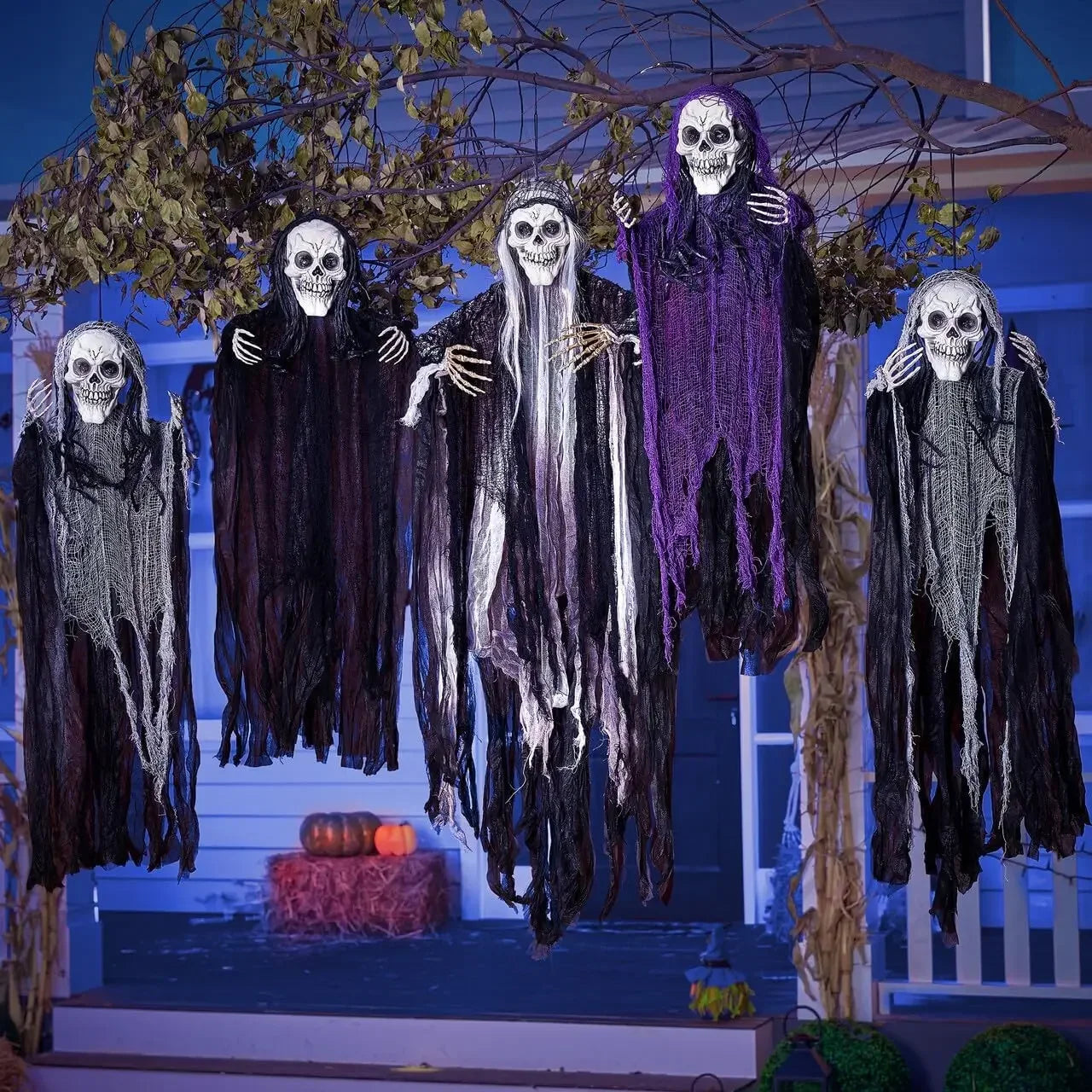 Hanging Halloween SkeletonGhosts Decorations Grim Reapers for Halloween Outdoor  Halloween Sound Control Light Up Ghost