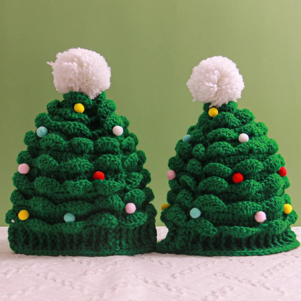 1pc Creative Christmas Tree Knitted Hat Children Adults Party Dressing Handmade Woolen Hat Winter Warm Hat Gift Hat