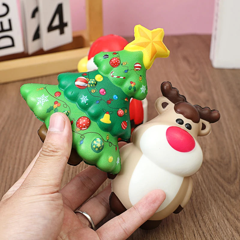 Christmas PU Squishy Anti Stress Reliever Toy Santa Claus Reindeer Snowman Sensory Slow Rebound Doll 2024 Xmas Party Decor Favor