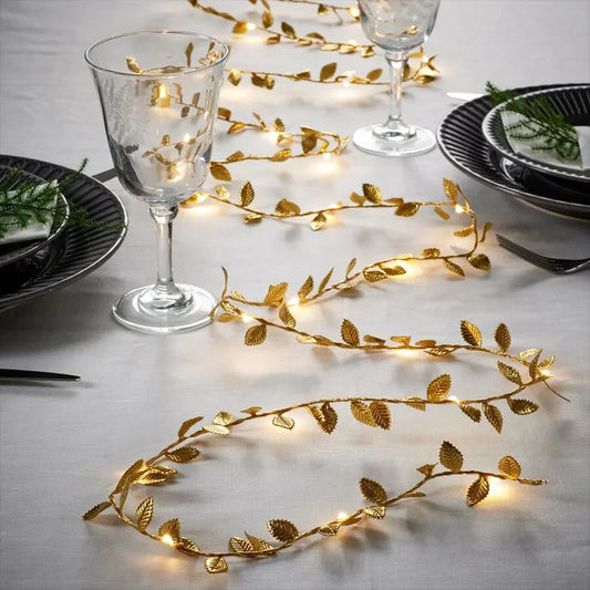 2M Golden Leaves String Light Christmas Fairy String Lights Noel Hanging Ornaments Wedding Supplies Xmas Tree Decor Light String