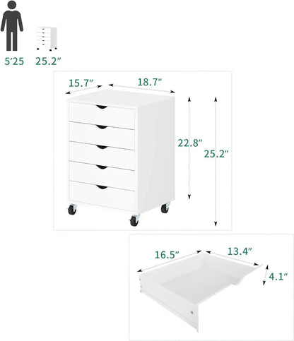 5 Drawer Mobile File Cabinet with Wheels