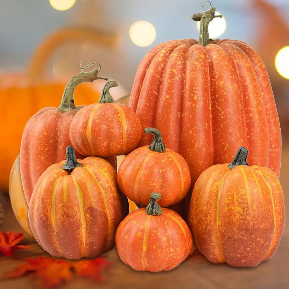 Thanksgiving Artificial Pumpkins Sets Assorted Big and Small Pumpkins Fake Pumpkins Farmhouse Fall Harvest Table Halloween Decor