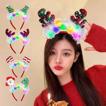 Christmas Hair Accessories Christmas Led Headbands Elk Antlers Glowing Headband 2025 New Year Party Decoration Photo Props 머리띠